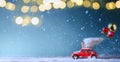 Christmas tree light and Christmas tree on toy car Royalty Free Stock Photo