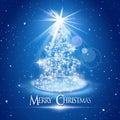 Christmas tree and light over blue background Royalty Free Stock Photo
