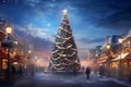 Christmas tree lighting at night sunset. Generate Ai