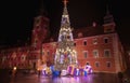 CHRISTMAS TREE, LIGHTINGS IN OLD TOWN, WARSAW, POLAND. Royalty Free Stock Photo