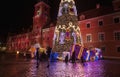 CHRISTMAS TREE, LIGHTINGS IN OLD TOWN, WARSAW, POLAND. Royalty Free Stock Photo