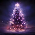 Christmas tree with lights on the background of a dark night. The Christmas star as a symbol of the birth of the savior