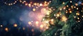 Christmas Tree With Lights In Blue - Stars Hanging On Fir Branches Royalty Free Stock Photo