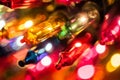 Christmas tree lights bulbs closeup on bokeh colorful Royalty Free Stock Photo