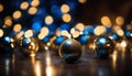 christmas tree lights A dazzling Christmas with blue and gold lights. Ornaments and baubles Royalty Free Stock Photo