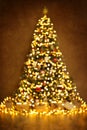 Christmas Tree Lights, Defocused Blurred Xmas Abstract Lighting Royalty Free Stock Photo