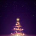 Golden Christmas tree isolated on stars sky background. Royalty Free Stock Photo