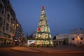 Christmas tree with lights, night view, Liberty Square, Praca da Liberdade, Faro, Portugal