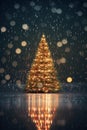 christmas tree with lights on it in the rain Royalty Free Stock Photo