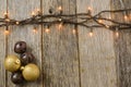 Christmas Tree Lights with Rustic Wood Background Royalty Free Stock Photo