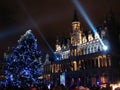 Christmas tree and lights show in Brussels main square Royalty Free Stock Photo
