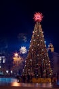 Christmas tree with lights in Vilnius Lithuania