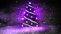 Christmas tree with lights on the wooden floor, lights, lights, lights, glare, smoke. Royalty Free Stock Photo