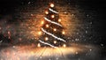 Christmas tree with lights on the wooden floor, lights, lights, lights, glare, smoke. Royalty Free Stock Photo