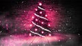 Christmas tree with lights on the wooden floor, lights, lights, lights, glare, smoke. Royalty Free Stock Photo