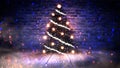 Christmas tree with lights on the wooden floor, lights, lights, lights, glare, smoke.