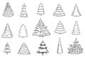 Christmas tree line art drawing outline set vector illustration Royalty Free Stock Photo