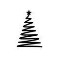 Christmas tree. Line draw scribbled stylized element. Decoration element holiday monochrome sign isolated on white. Royalty Free Stock Photo