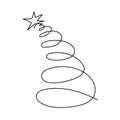 Christmas tree linear art continuous line drawing of tree Christmas vector illustration Royalty Free Stock Photo