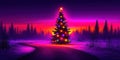 Christmas tree is lit up in a forest Royalty Free Stock Photo