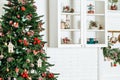 Christmas tree in Christmas living room. Beautiful New Year decorated classic home interior. Winter background Royalty Free Stock Photo