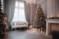 Christmas tree living room. Generate AI Royalty Free Stock Photo