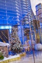 Christmas tree london decorated inside the blue building Royalty Free Stock Photo