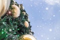 Christmas tree, sky and snow Royalty Free Stock Photo