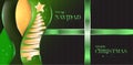 Green Christmas Background With Rounded Shapes With A Golden Tree Formed With Lines