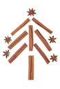 Christmas tree made from anise star seeds and cinnamon sticks on white background Royalty Free Stock Photo