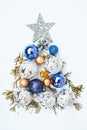 Christmas tree made of balls, cones and branches. copy space Royalty Free Stock Photo
