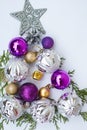 Christmas tree made of balls, cones and branches. copy space Royalty Free Stock Photo