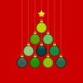 Christmas Tree Made Of Baubles With Pattern Red Green Gold Royalty Free Stock Photo