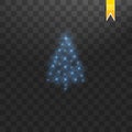 Christmas Tree made. Blue glitter bokeh lights and sparkles. Shining star, sun particles and sparks with lens flare Royalty Free Stock Photo