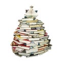 Christmas tree made of books on white background Royalty Free Stock Photo