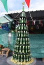 Christmas tree made of chang beer bottles in Thailand
