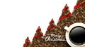 Christmas tree made from coffee beans view from above with red ribbon around. Winter holiday concept. A cup of black coffee. - Royalty Free Stock Photo