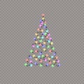 Christmas tree made of color lights string on a transparent background.