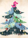 Christmas tree made of fabric, made with your own hands. The Christmas figure is decorated with numbers and geometric