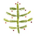 Christmas tree made of  fir branches decorated with colorful buttons isolated on white Royalty Free Stock Photo