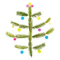 Christmas tree made of  fir branches decorated with colorful buttons isolated on white Royalty Free Stock Photo