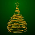 Christmas Tree Made Of Gold Wire. Green Background