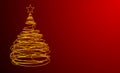 Christmas Tree Made Of Gold Wire. Red Background.