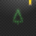 Christmas Tree made. Green glitter bokeh lights and sparkles. Shining star, sun particles and sparks with lens flare Royalty Free Stock Photo