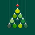 Christmas Tree Made Of Hanging Baubles With Pattern Green Silver Red