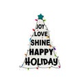 Christmas tree made of joy, love, shine, happy, holiday text Royalty Free Stock Photo