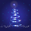 Christmas tree made of lights on blue background Royalty Free Stock Photo