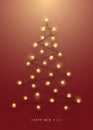 Christmas tree made of luminous garlands on a red wall background. Royalty Free Stock Photo