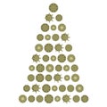 Christmas tree made of many bronze steampunk round gears isolated object on a white background