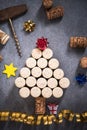 Christmas tree made from natural wine corks Royalty Free Stock Photo